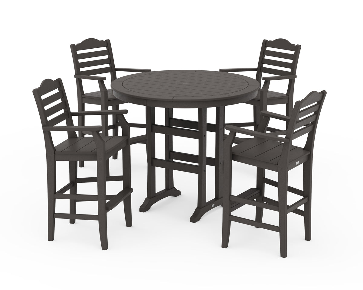 POLYWOOD Savannah 5-Piece Round Bar Set in Vintage Coffee
