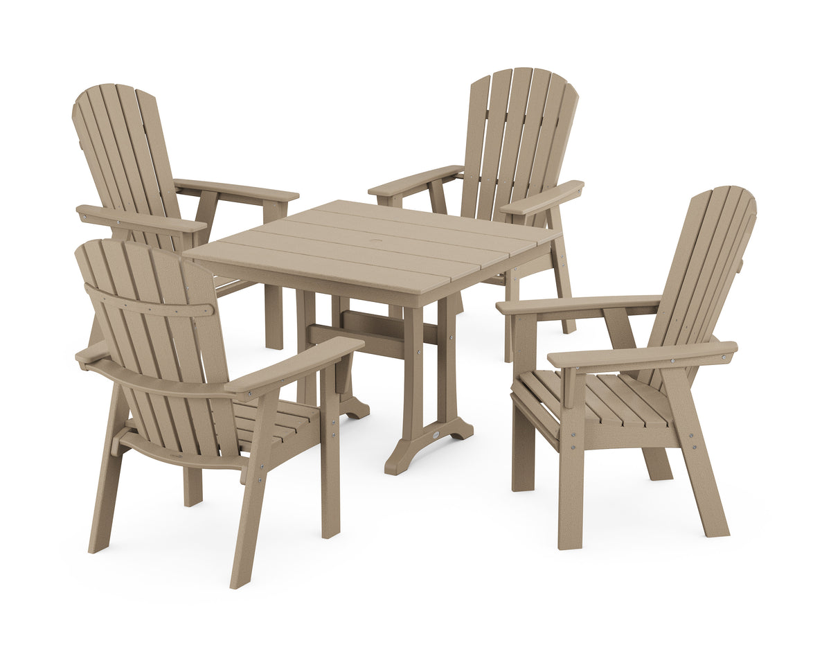 POLYWOOD Nautical Adirondack 5-Piece Farmhouse Dining Set with Trestle Legs - 37" Table in Vintage Sahara