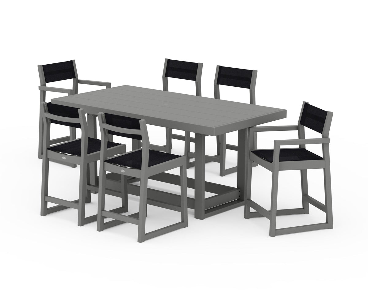 POLYWOOD EDGE Sling 7-Piece Counter Table Set in Slate Grey / Black