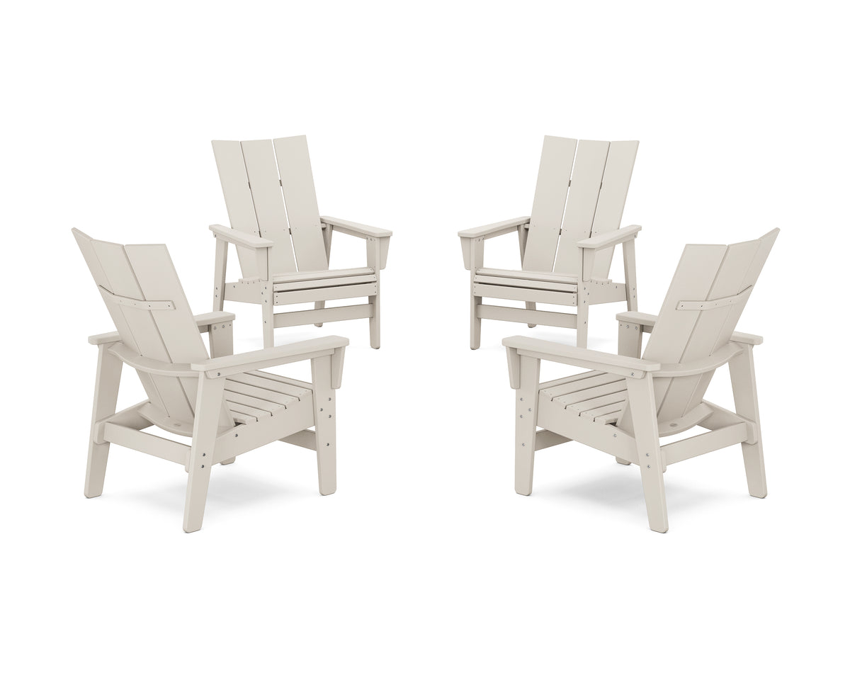 POLYWOOD 4-Piece Modern Grand Upright Adirondack Chair Conversation Set in Sand