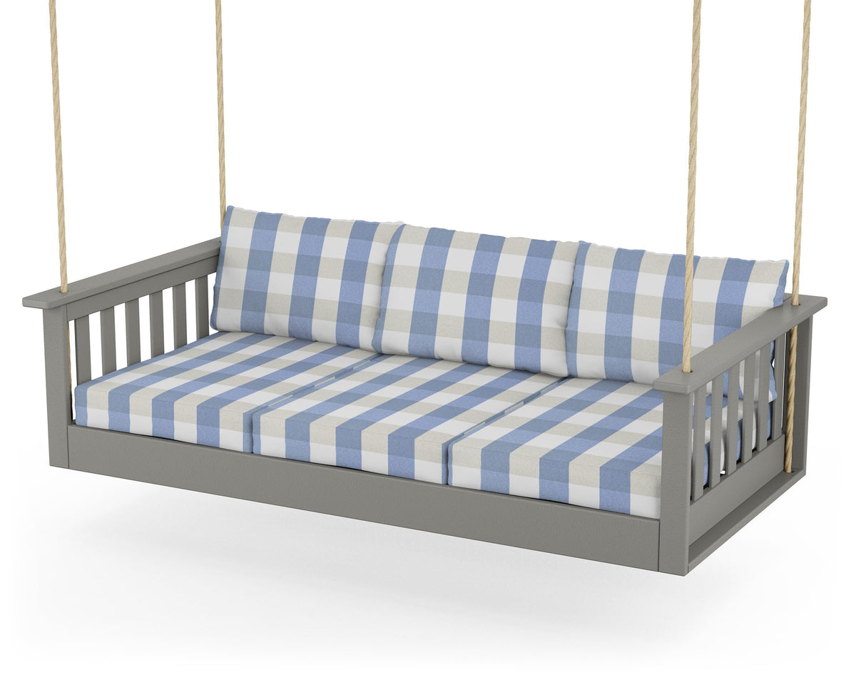 POLYWOOD Vineyard Daybed Swing in Slate Grey / Buffalo Plaid Sky Blue