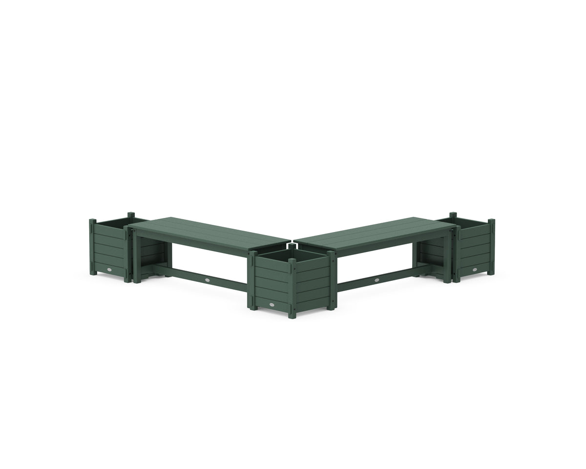 POLYWOOD 48" Nautical L-Shaped Planter Bench Corner Set in Green