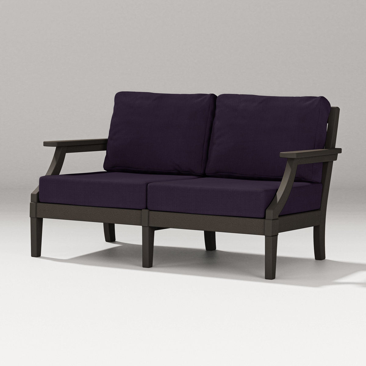 POLYWOOD Estate Loveseat in Vintage Coffee / Navy Linen