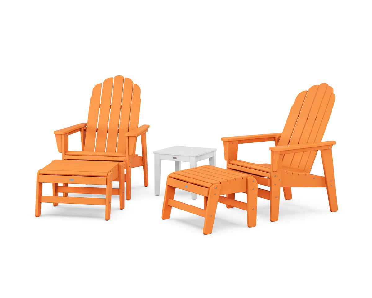 POLYWOOD 5-Piece Vineyard Grand Upright Adirondack Set with Ottomans and Side Table in Tangerine / White