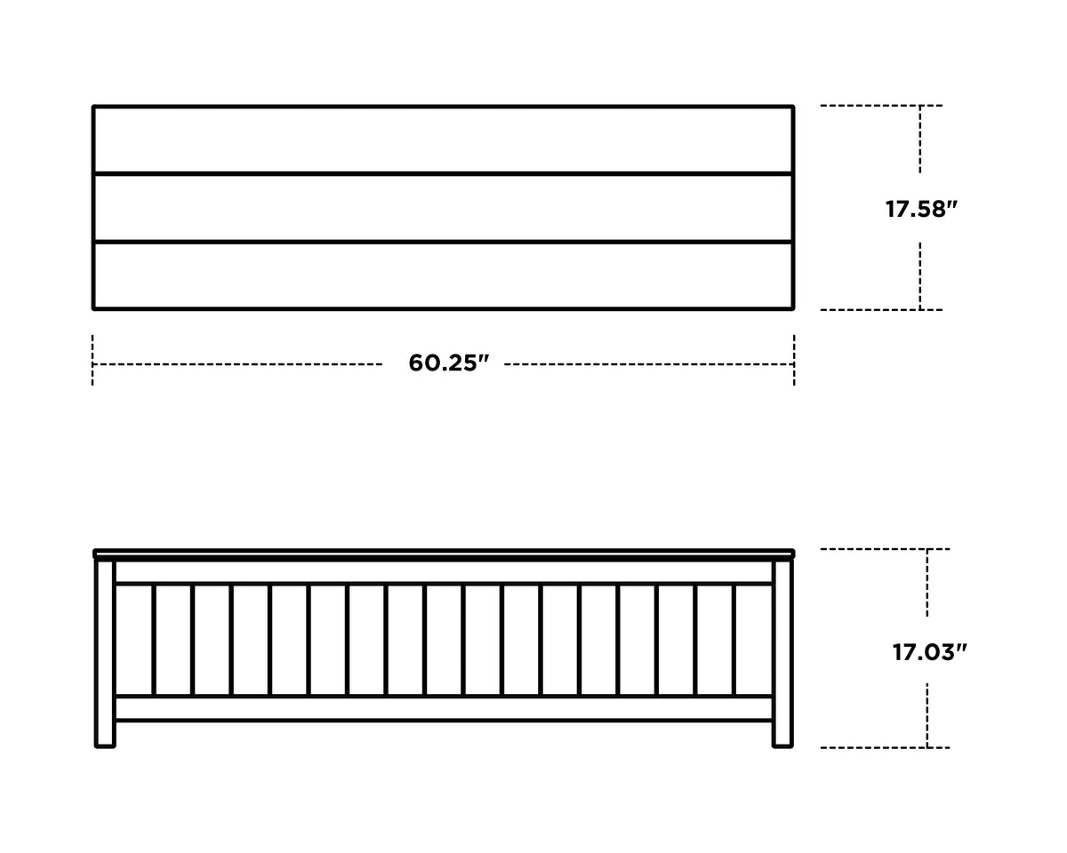 POLYWOOD Vineyard 60" Storage Bench dimension drawing with width, depth and height measurements