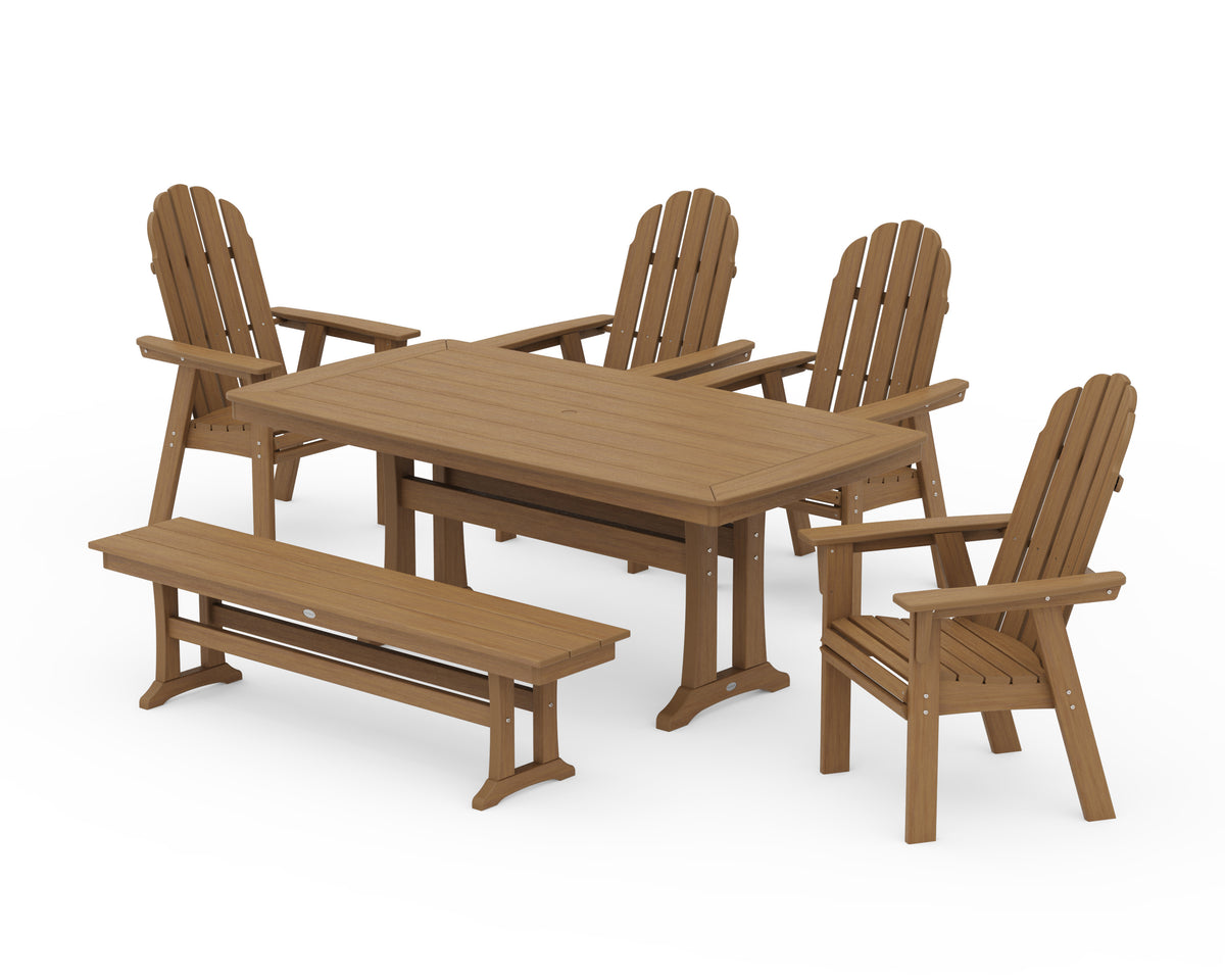 POLYWOOD Vineyard Curveback Adirondack Chair 6-Piece Dining Set with Trestle Legs and Bench in Natural