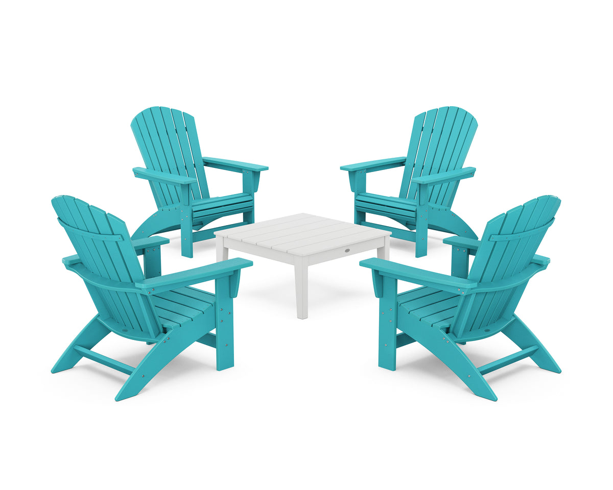 POLYWOOD 5-Piece Nautical Grand Adirondack Chair Conversation Group in Aruba / White