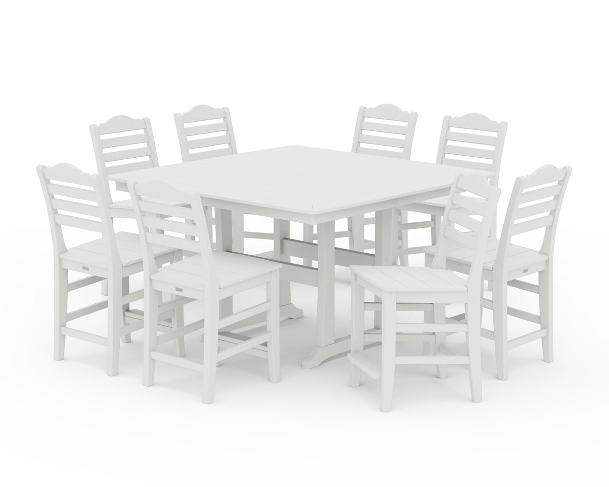 POLYWOOD Savannah Side Chair 9-Piece Square Counter Set with Trestle Legs in Vintage White