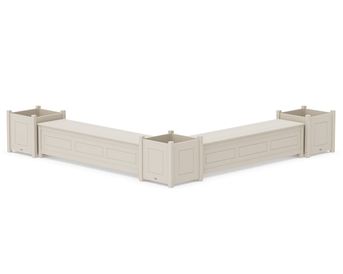POLYWOOD 72" Country Living L-Shaped Planter Storage Bench Corner Set - Large in Sand