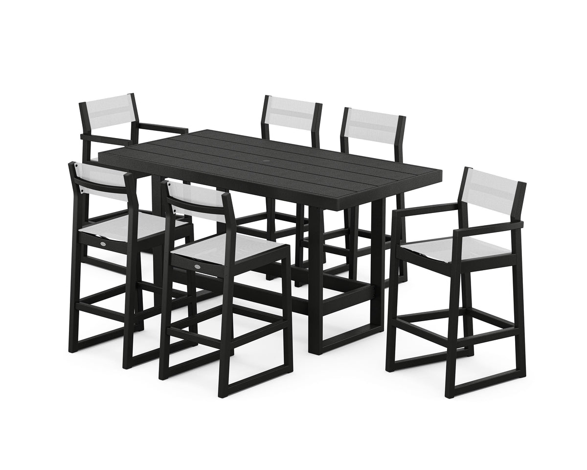 POLYWOOD EDGE Sling 7-Piece Bar Table Set in Black / White