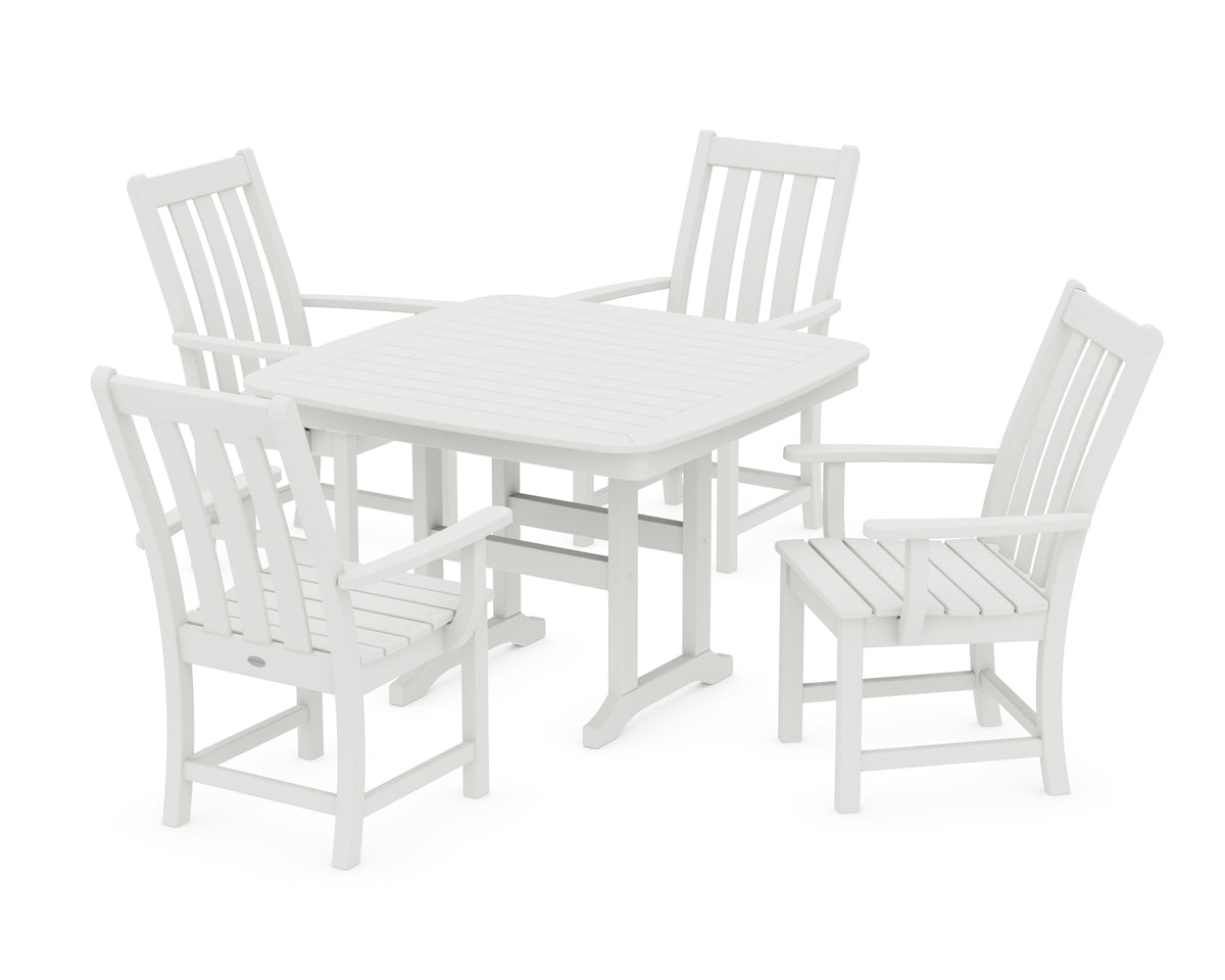 POLYWOOD Vineyard 5-Piece Dining Set with Trestle Legs - 44" Table in Vintage White