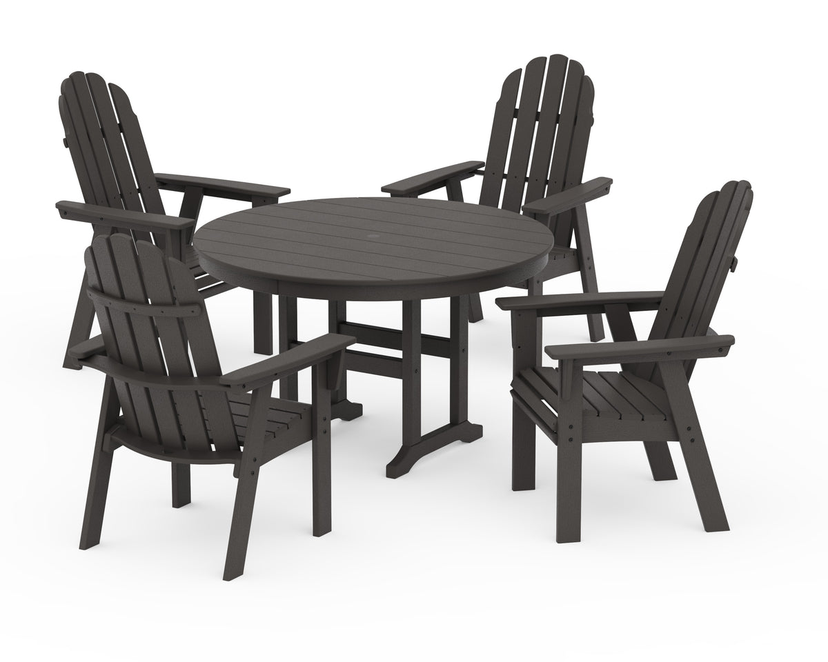 POLYWOOD Vineyard Curveback Adirondack 5-Piece Round Farmhouse Dining Set in Vintage Coffee
