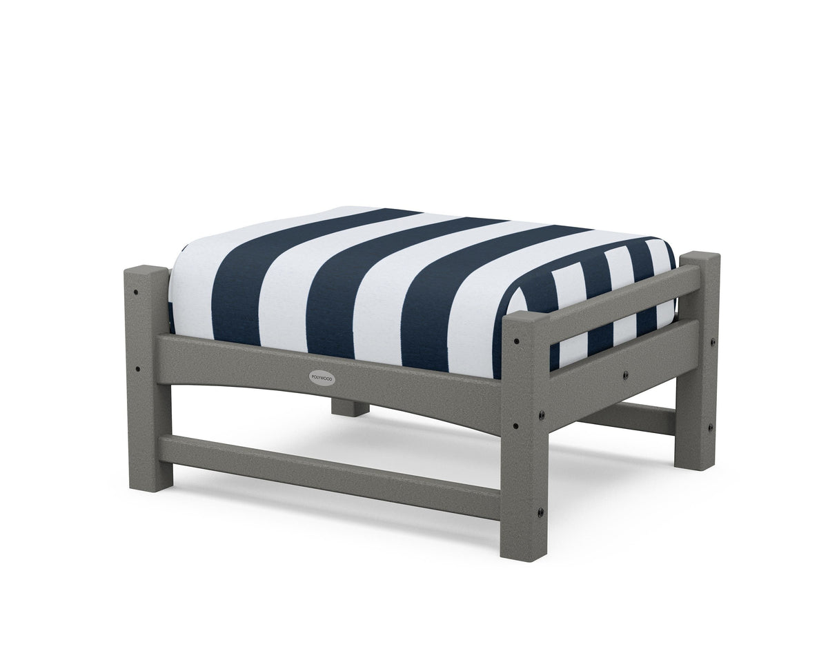 POLYWOOD Club Ottoman in Slate Grey / Cabana Stripe Marine Indigo