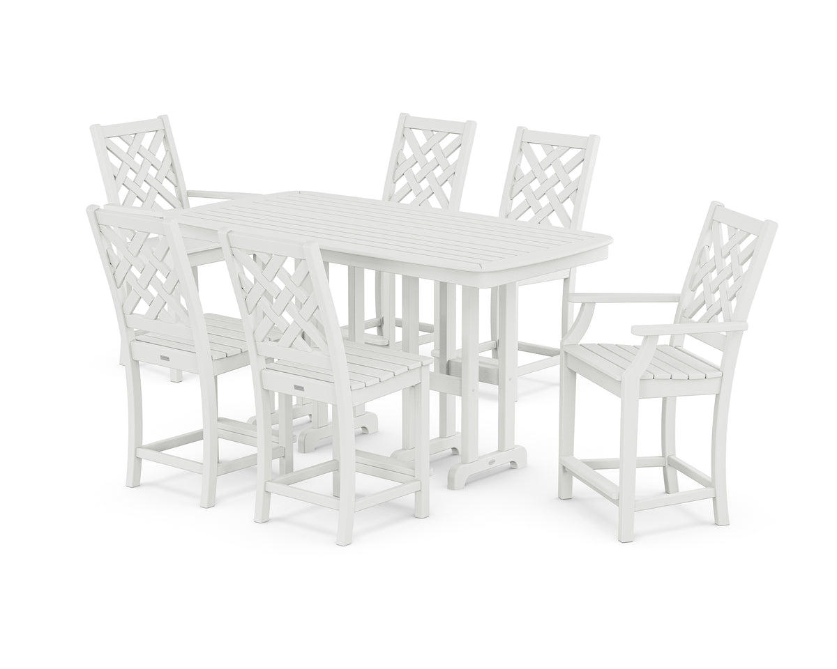 POLYWOOD Country Living Wovendale 7-Piece Counter Set in White