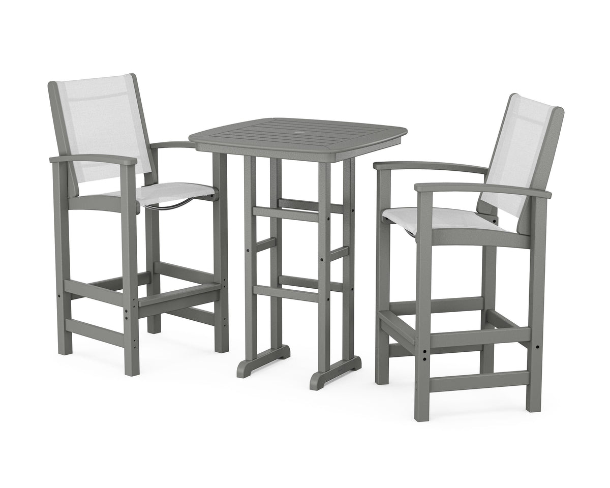 POLYWOOD Coastal 3-Piece Bar Set in Slate Grey / White