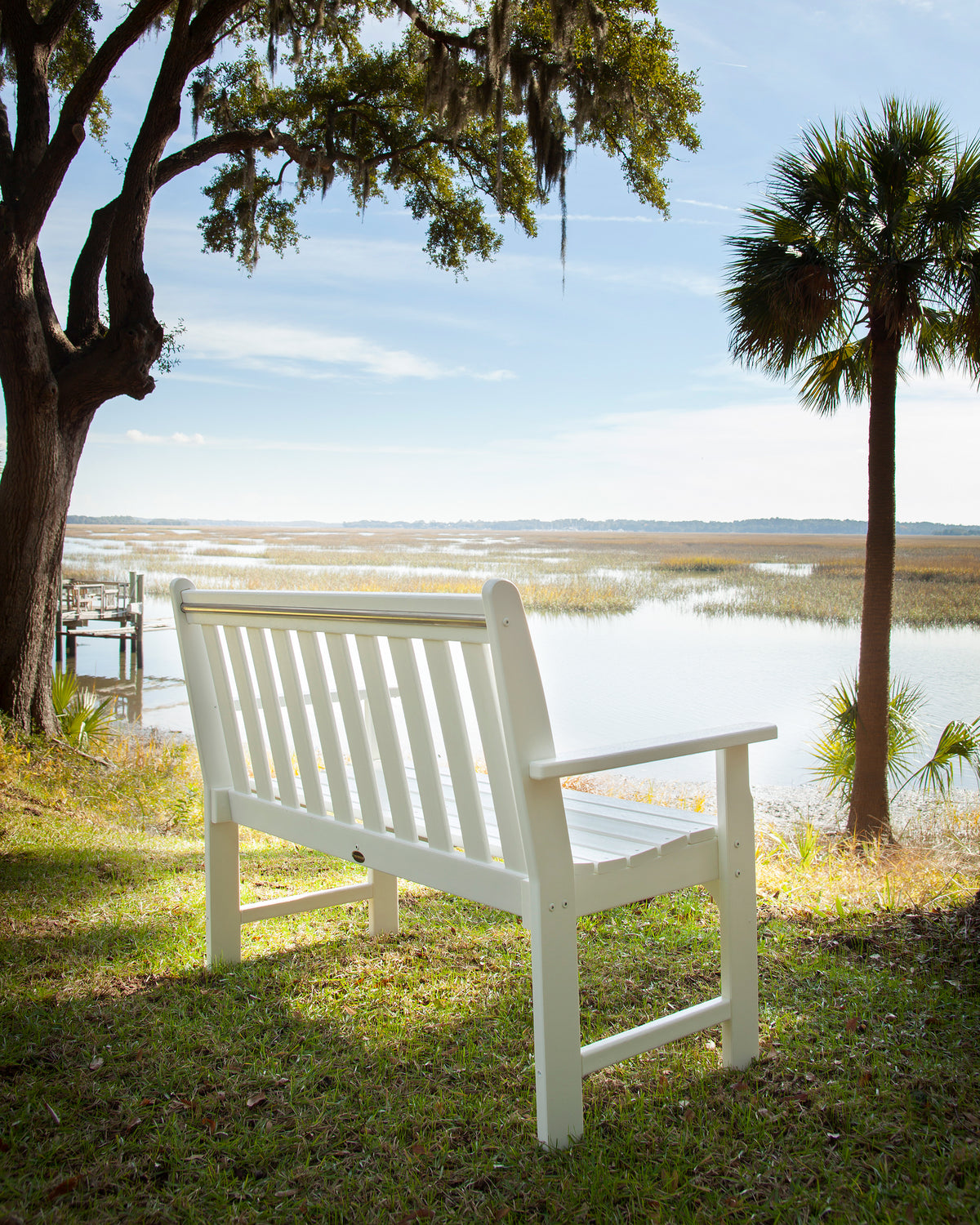 POLYWOOD Vineyard 48" Bench in White in an outdoor setting