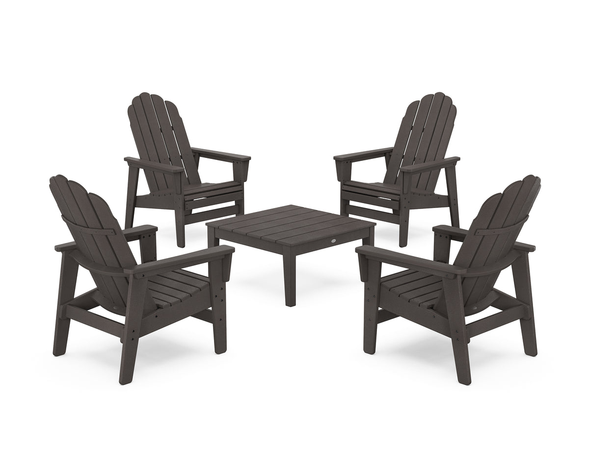 POLYWOOD 5-Piece Vineyard Grand Upright Adirondack Chair Conversation Group in Vintage Coffee