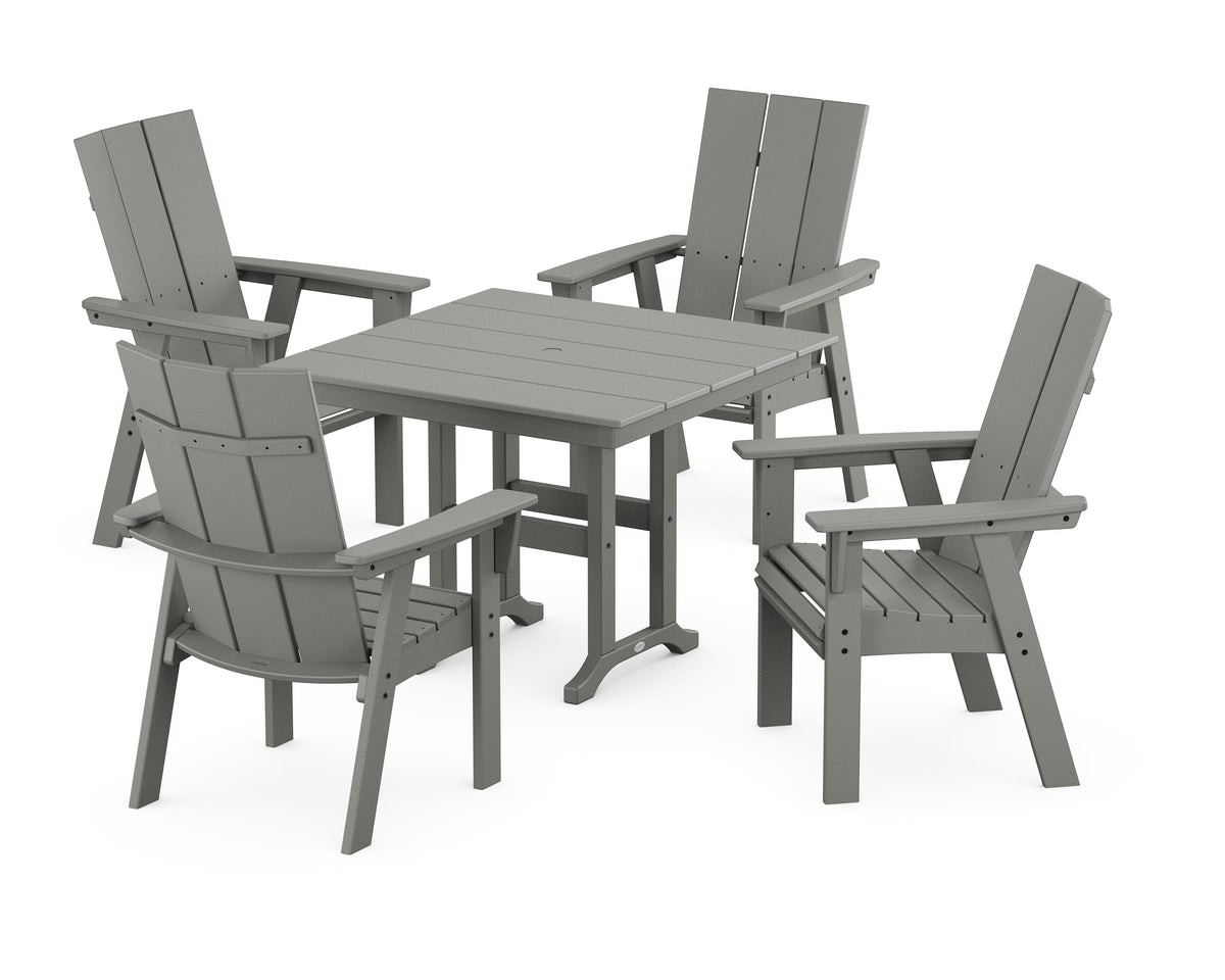 POLYWOOD Modern Curveback Adirondack 5-Piece Farmhouse Dining Set in Slate Grey