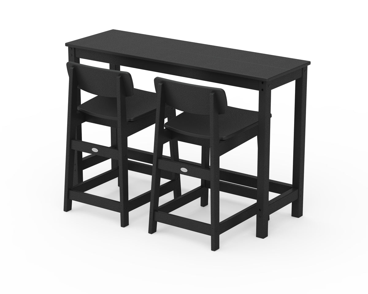 POLYWOOD Modern Studio Urban Lowback Counter Chair 3-Piece Balcony Set in Black