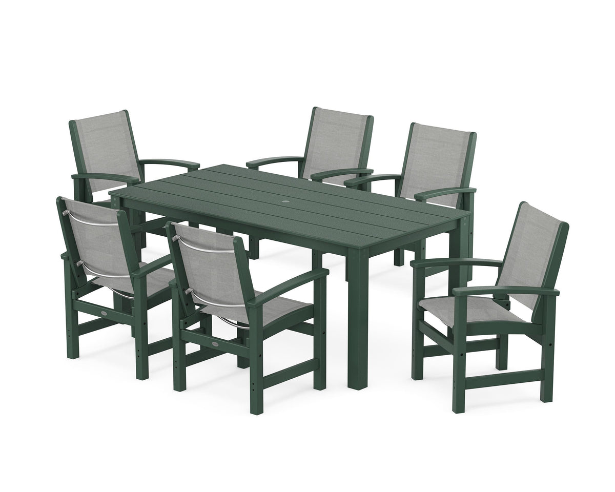 POLYWOOD Coastal 7-Piece Parsons Dining Set in Green / Metallic