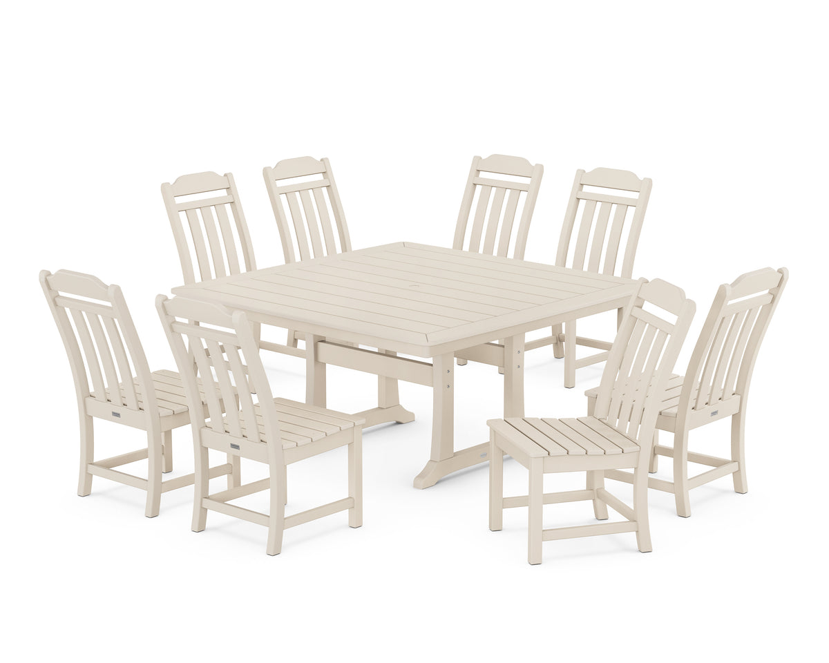 POLYWOOD Cottage 9-Piece Square Side Chair Dining Set with Trestle Legs in Sand