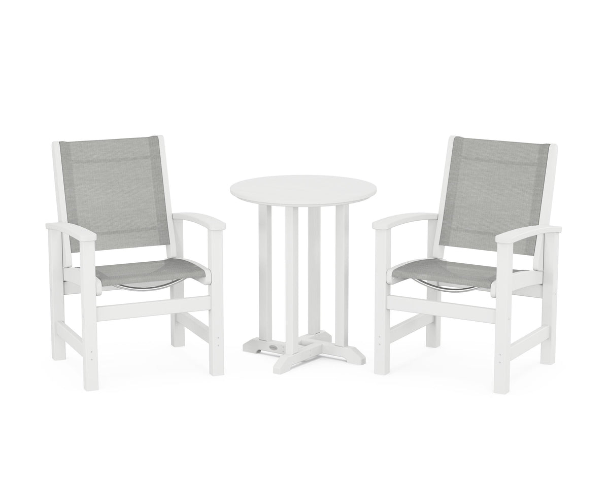 POLYWOOD Coastal 3-Piece Round Bistro Dining Set in White / Metallic