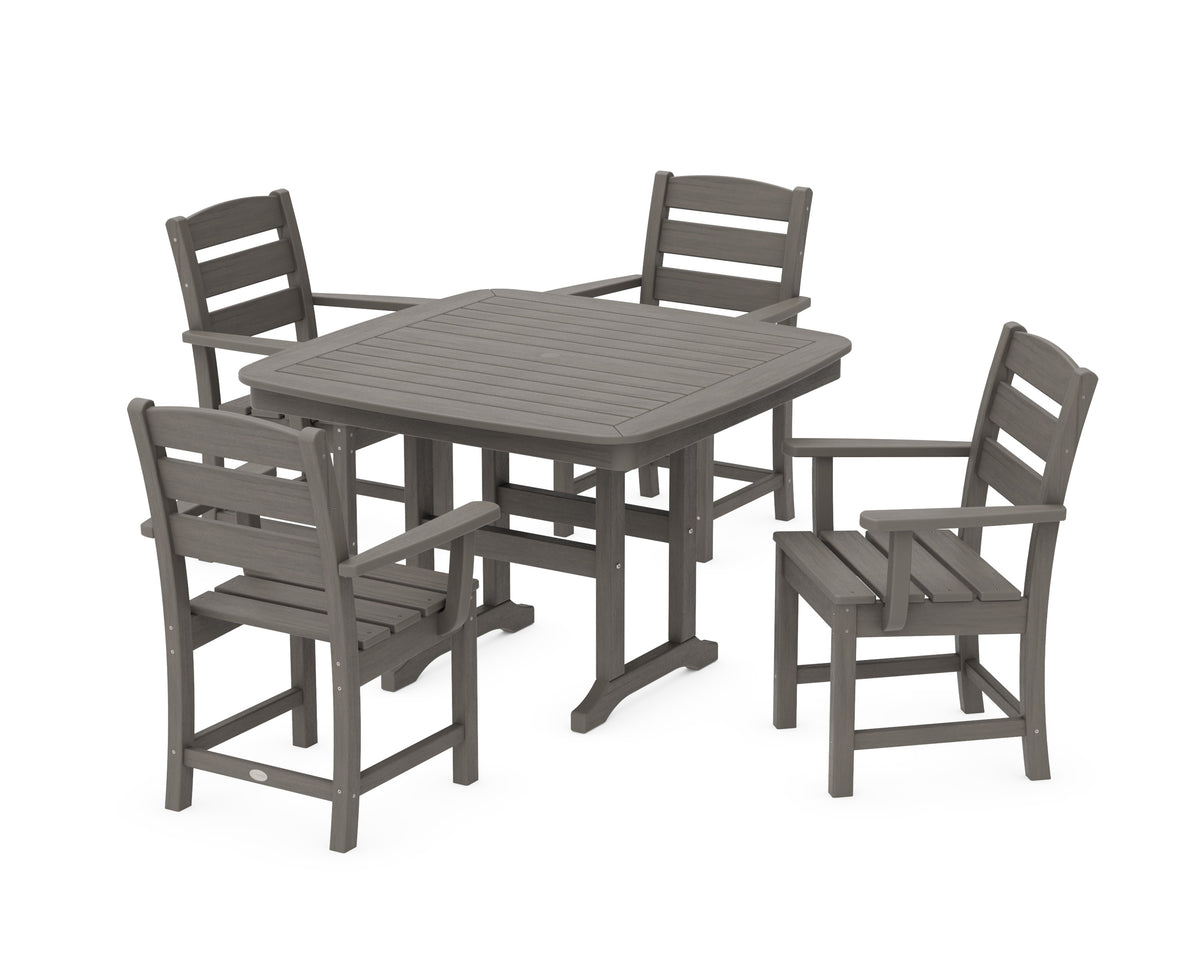 POLYWOOD Lakeside 5-Piece Dining Set with Trestle Legs - 44" Table in Driftwood