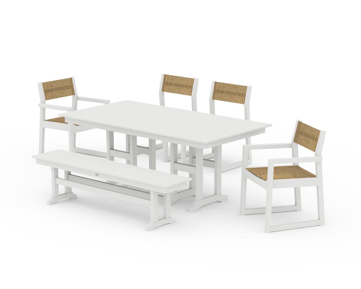 POLYWOOD EDGE Sling 6-Piece Farmhouse Dining Set in Vintage White / Burlap