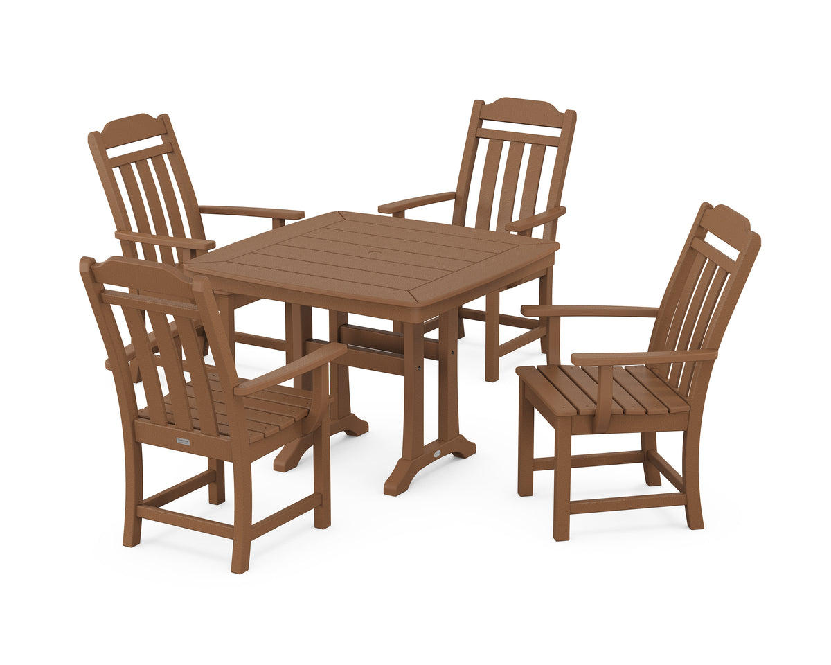 POLYWOOD Cottage 5-Piece Dining Set with Trestle Legs in Teak