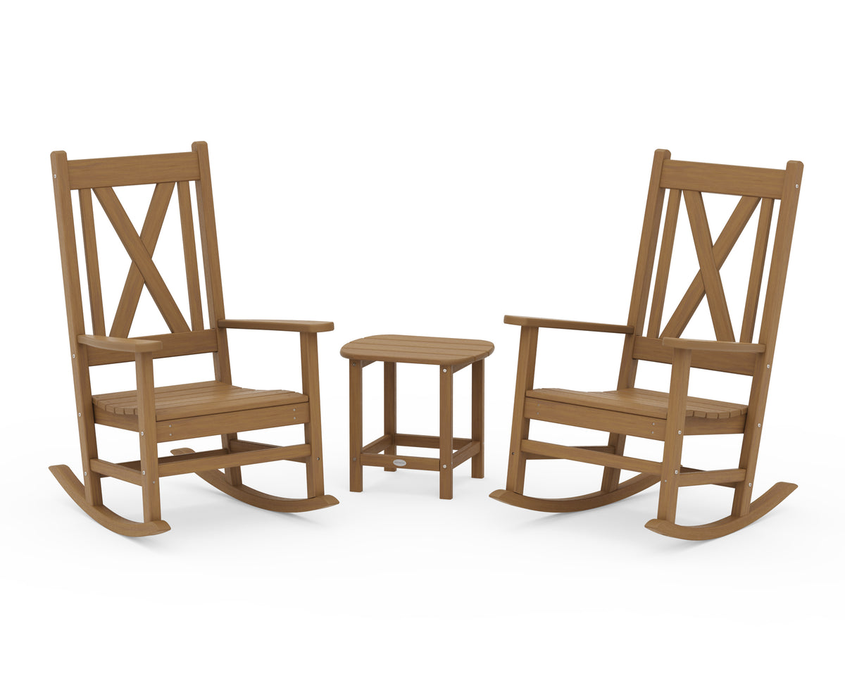 POLYWOOD Braxton 3-Piece Porch Rocking Chair Set in Natural