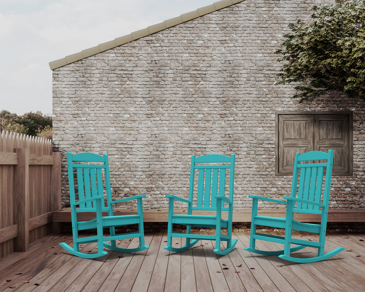 Lifestyle photo of the POLYWOOD Presidential Rocking Chair in Aruba