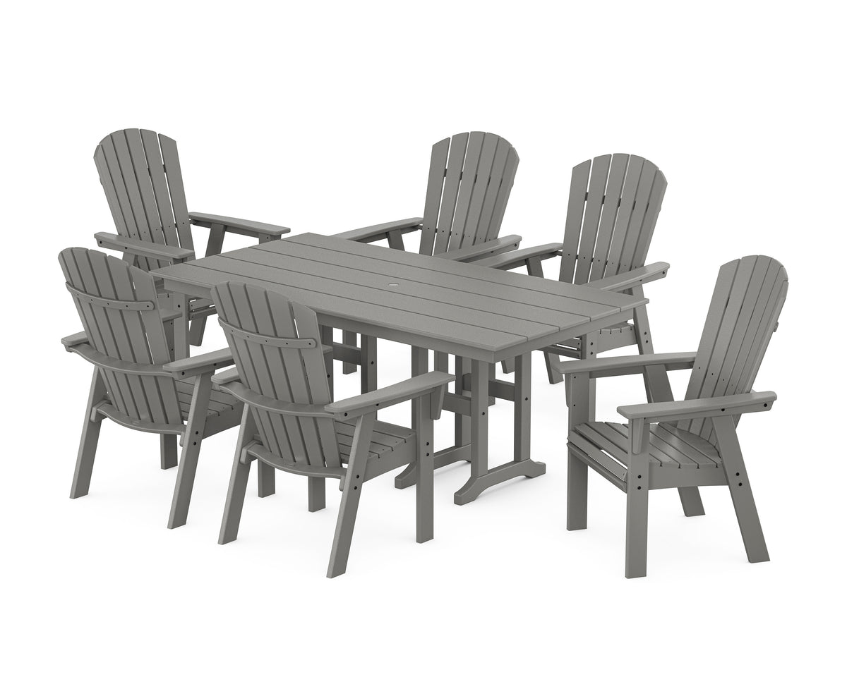 POLYWOOD Nautical Curveback Adirondack 7-Piece Farmhouse Dining Set in Slate Grey