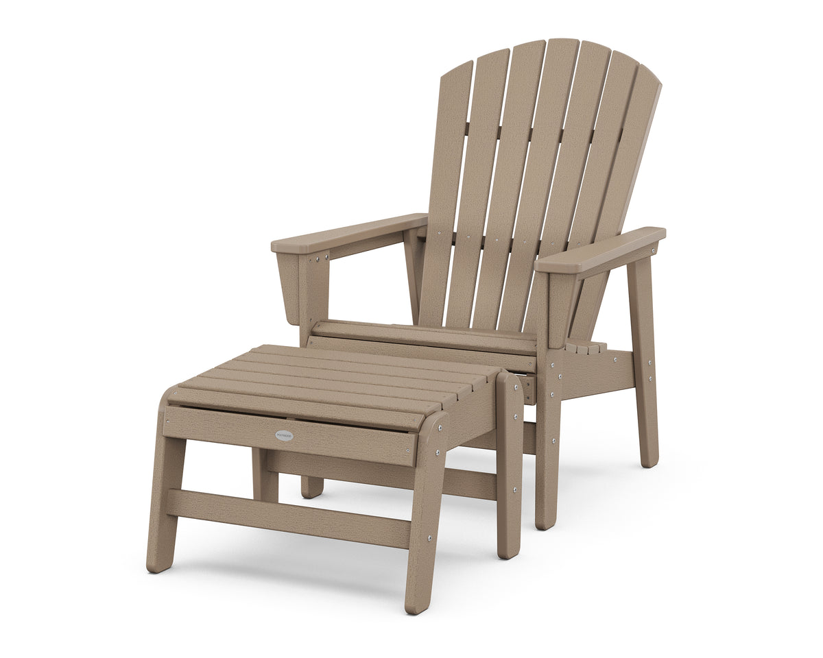 POLYWOOD Nautical Grand Upright Adirondack Chair with Ottoman in Vintage Sahara