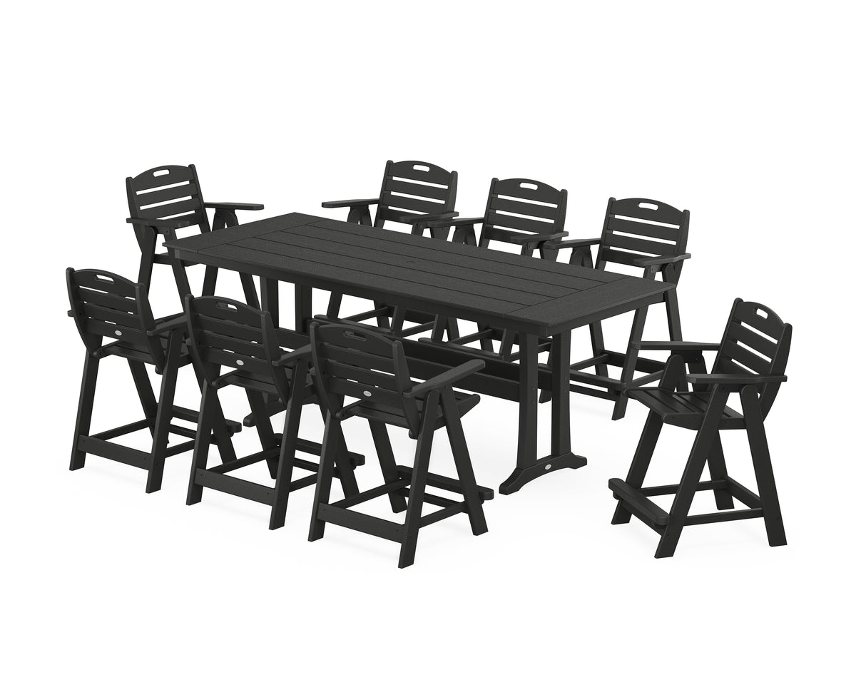 POLYWOOD Nautical 9-Piece Farmhouse Counter Set with Trestle Legs in Black