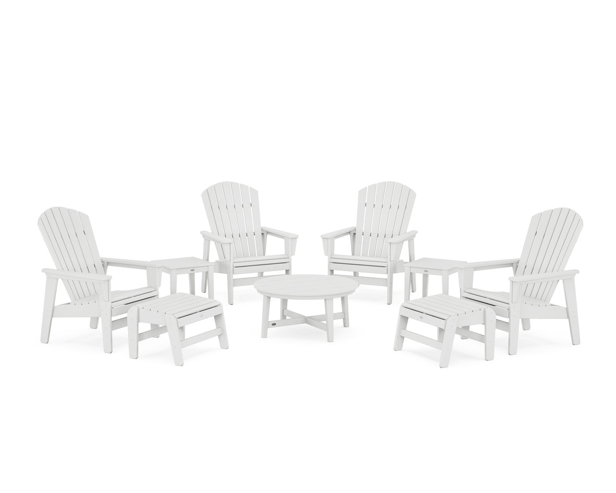 POLYWOOD Nautical Grand Upright Adirondack 9-Piece Conversation Set in White