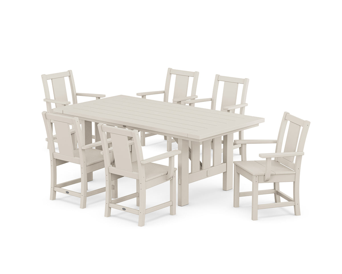 POLYWOOD Prairie Arm Chair 7-Piece Mission Dining Set in Sand