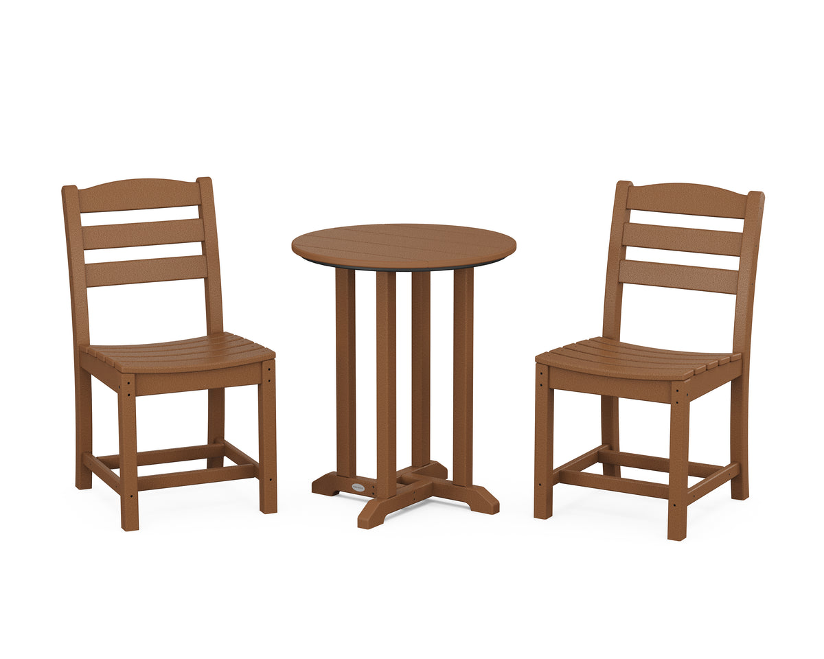 POLYWOOD La Casa Café Side Chair 3-Piece Round Bistro Dining Set in Teak