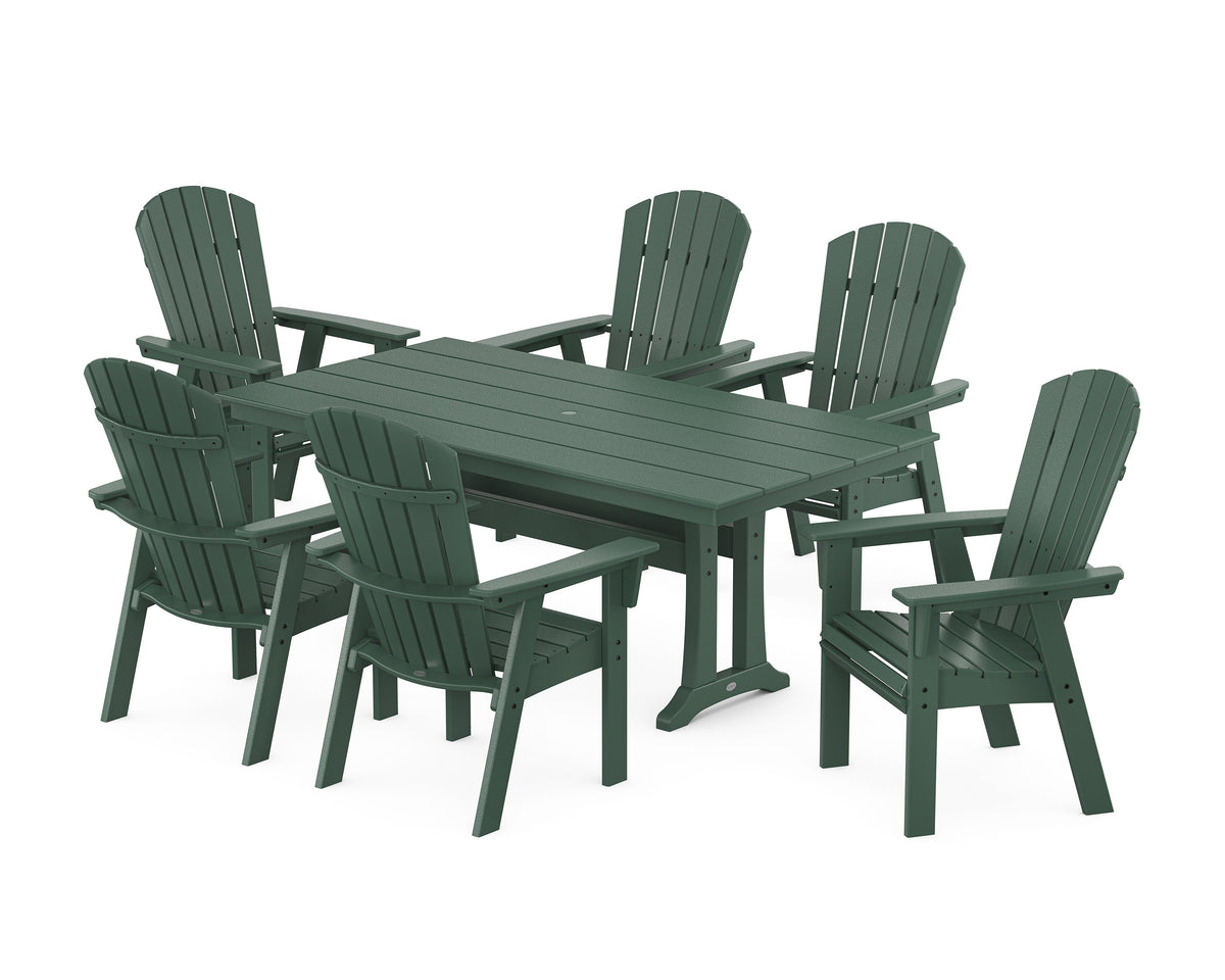POLYWOOD Nautical Curveback Adirondack 7-Piece Farmhouse Dining Set with Trestle Legs in Green