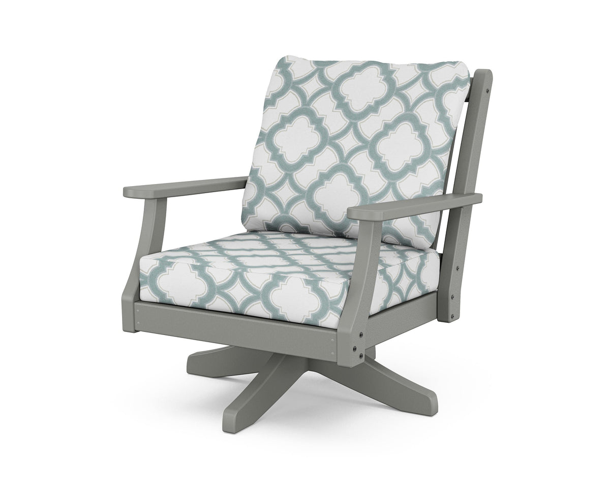 POLYWOOD Wovendale Deep Seating Swivel Chair in Slate Grey / Trellis Glacier Spa