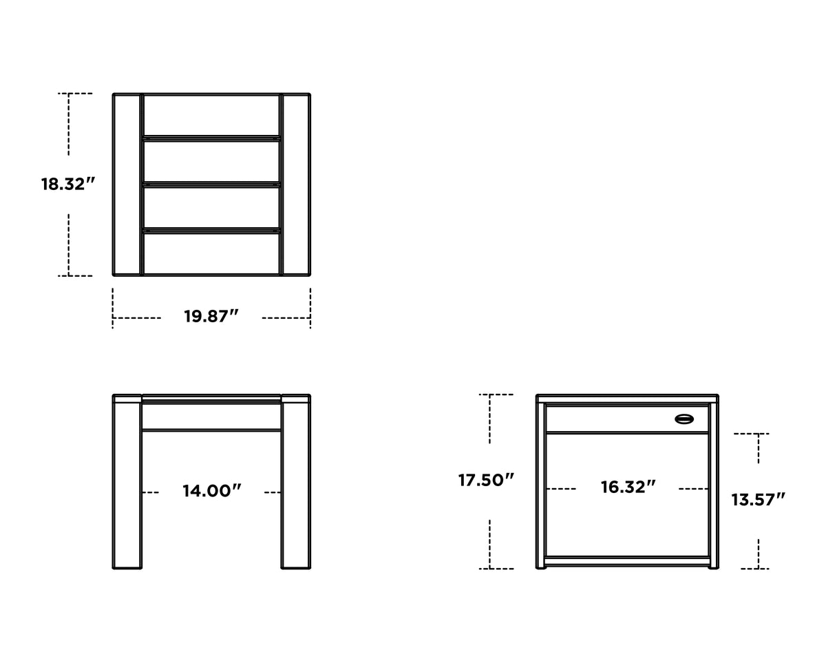 POLYWOOD EDGE End Table dimension drawing with width, depth and height measurements