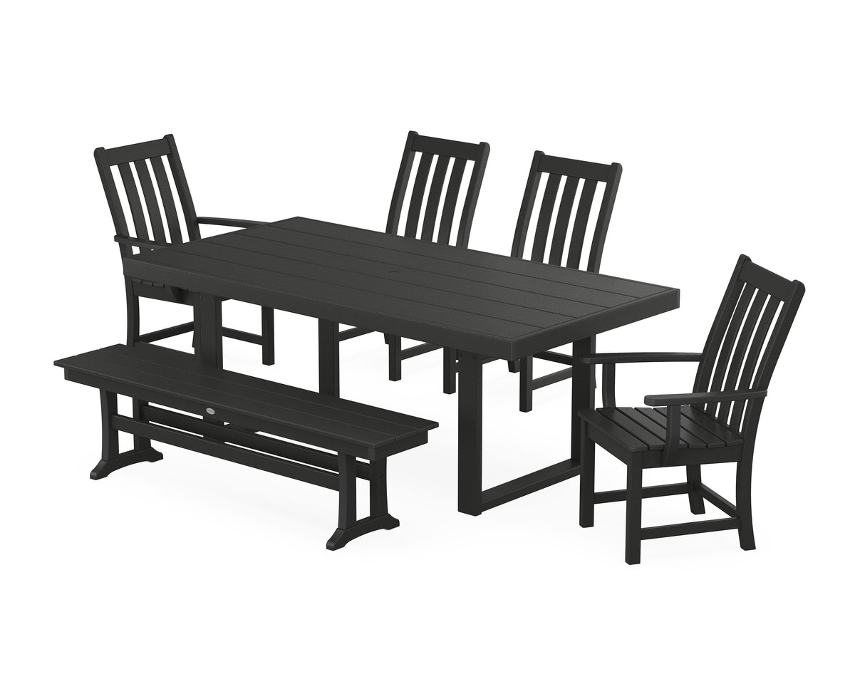 POLYWOOD Vineyard 6-Piece Dining Set with Bench - 39" x 78" Table in Black