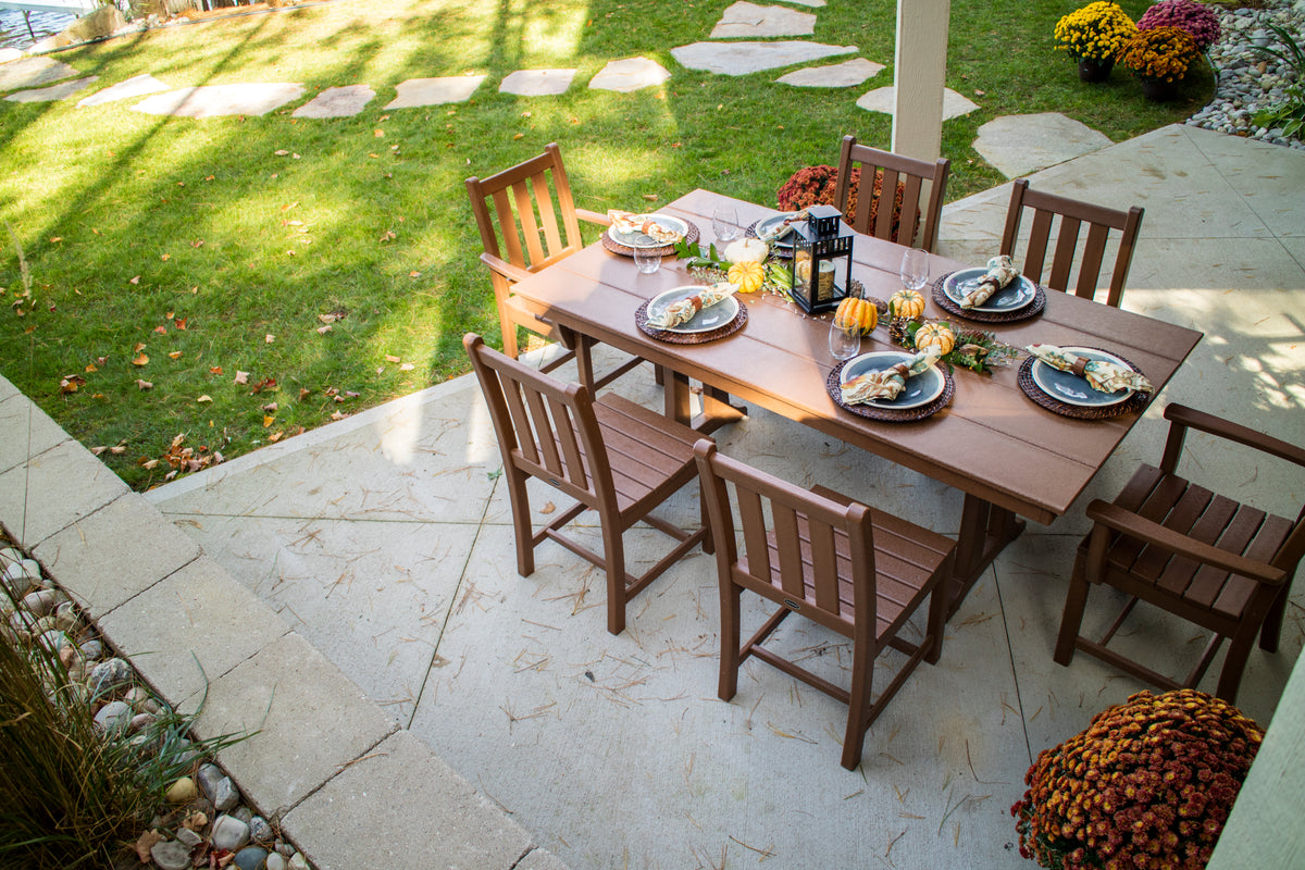 Sixth detail photo of the POLYWOOD Traditional Garden Dining Arm Chair in Teak
