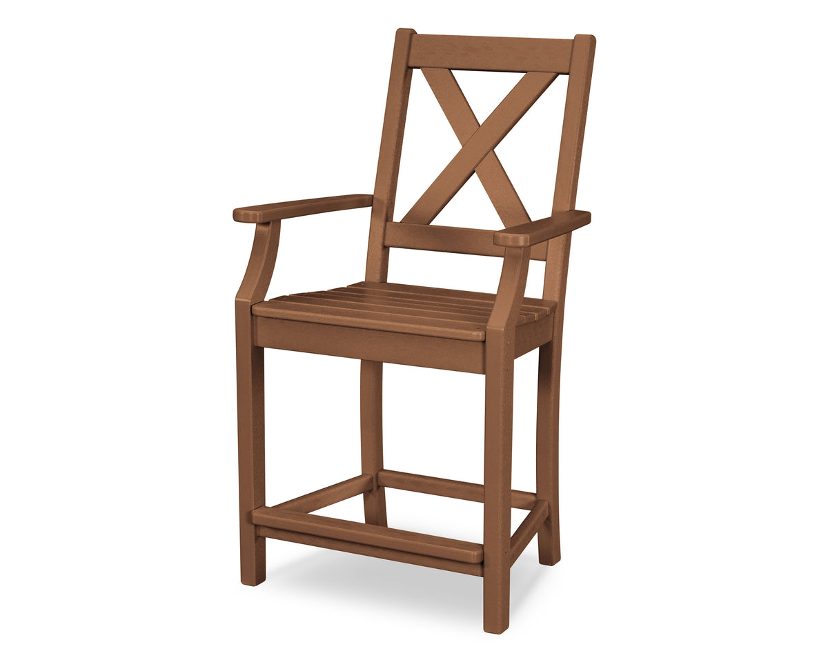 POLYWOOD Braxton Counter Arm Chair in Teak