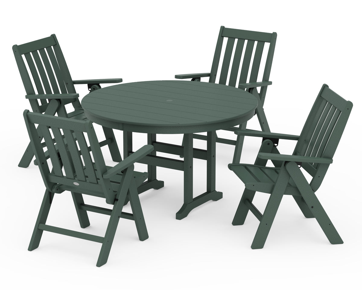 POLYWOOD Vineyard Folding Chair 5-Piece Round Farmhouse Dining Set in Green