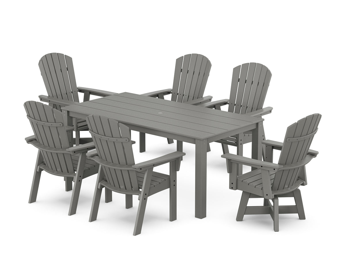POLYWOOD Nautical Curveback Adirondack Swivel 7-Piece Parsons Dining Set in Slate Grey