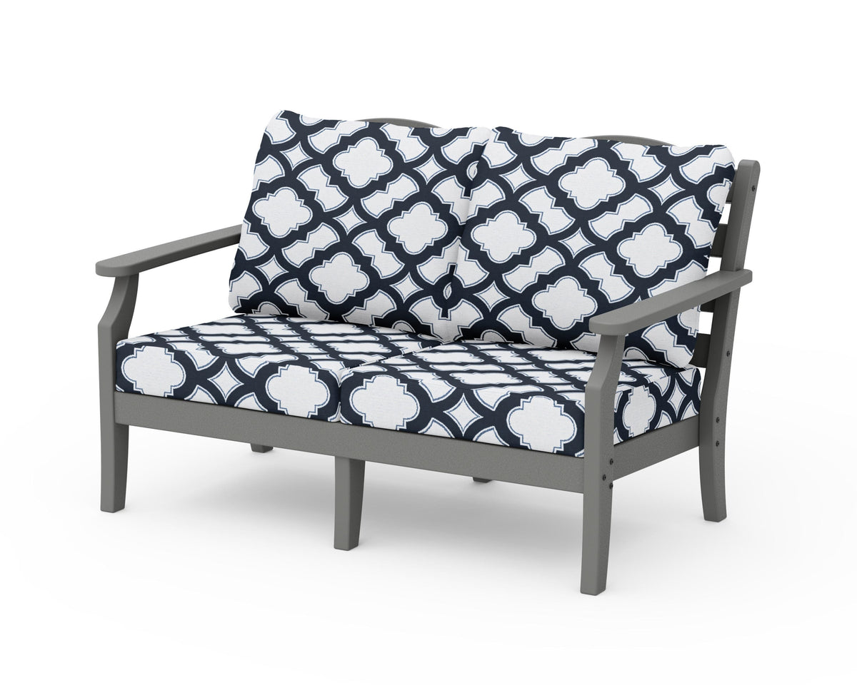 POLYWOOD Savannah Deep Seating Loveseat in Slate Grey / Trellis Marine Indigo