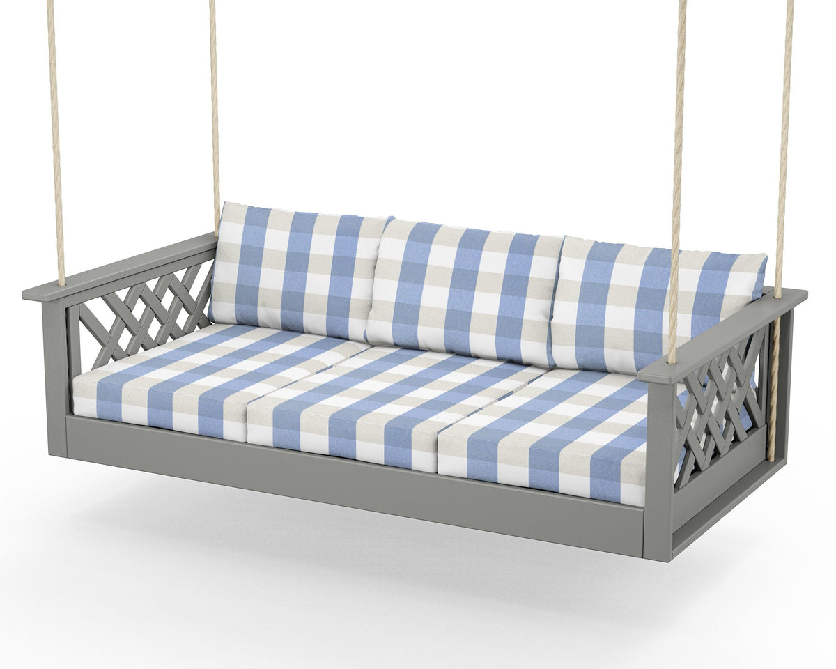 POLYWOOD Wovendale Daybed Swing in Slate Grey / Buffalo Plaid Sky Blue