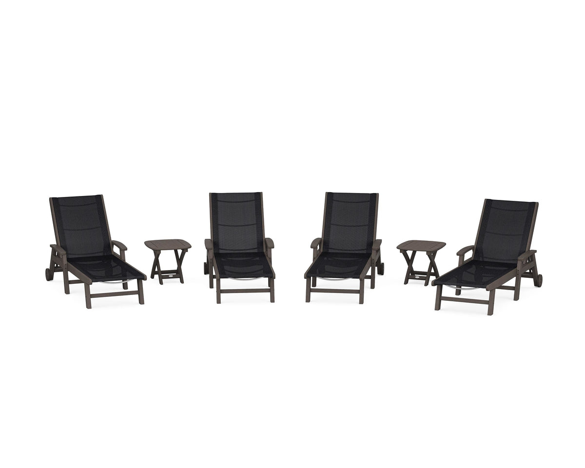 POLYWOOD Coastal Chaise 6-Piece Set with Wheels in Vintage Coffee / Black