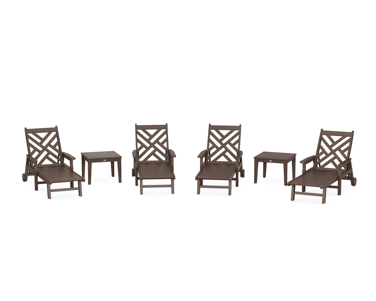POLYWOOD Chippendale 6-Piece Chaise Set with Arms and Wheels in Mahogany