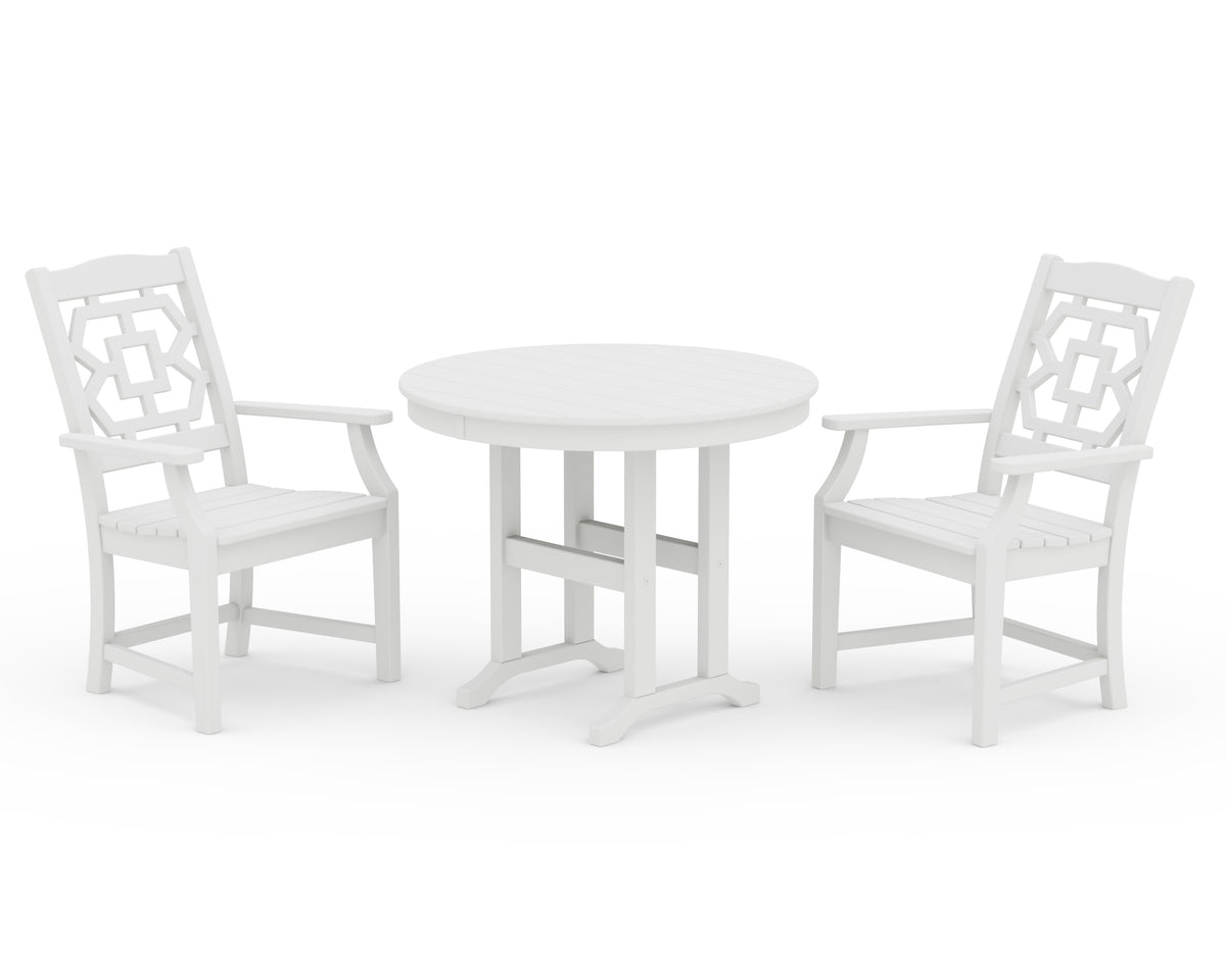 POLYWOOD Chinoiserie 3-Piece Farmhouse Dining Set in White